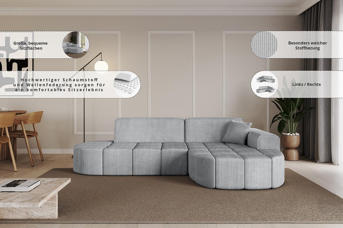 ECKSOFA Ottomane Rechts LIVO-L1 - 252x173x79,5 cm Beige - Beige, Holzwerkstoff/Textil (252/173cm) - ALTDECOR