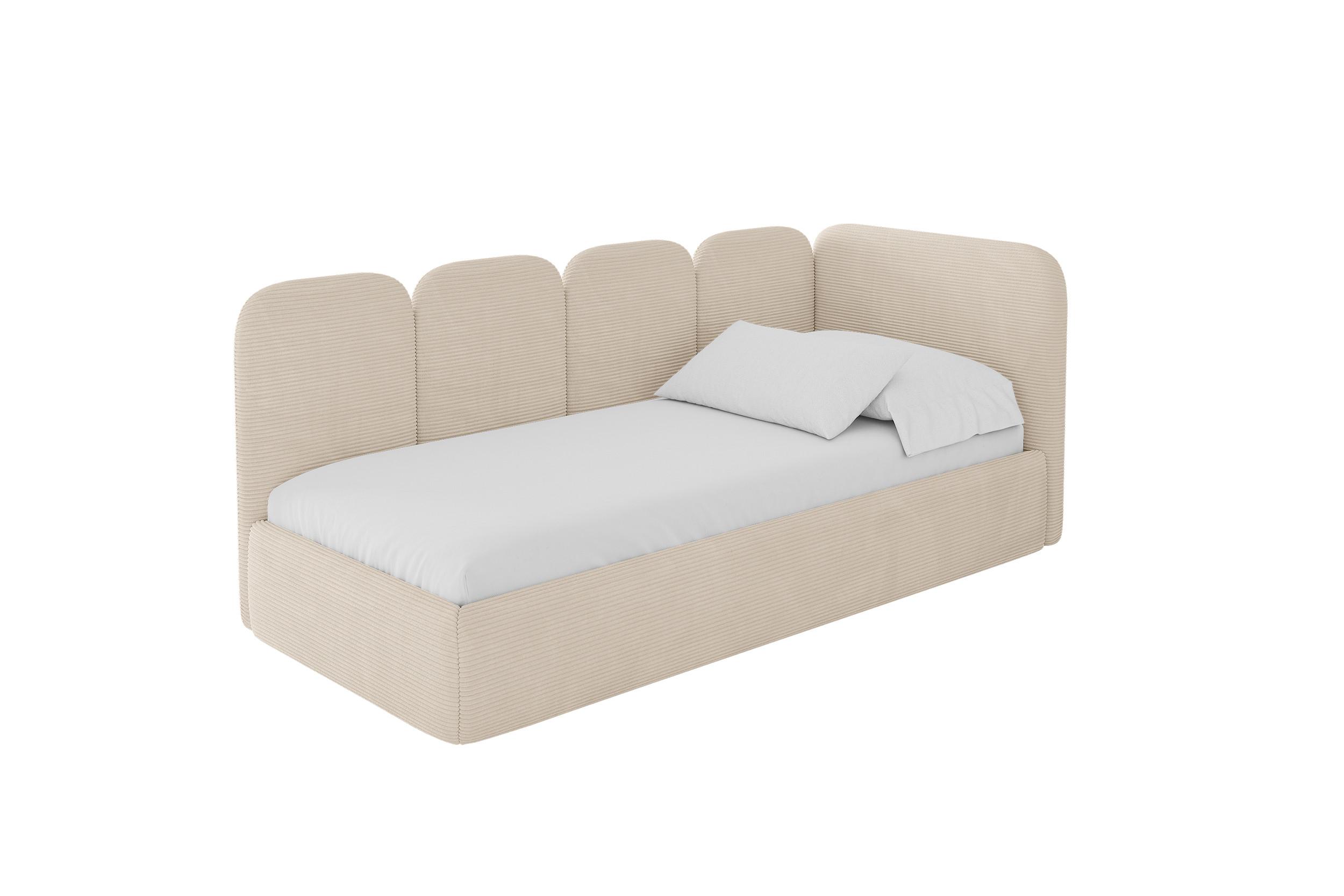 EINZELLBETT Jugendbett mit Bettkasten, Links - VELY 100x200 Beige - Creme, Holzwerkstoff/Textil (100/200cm) - ALTDECOR