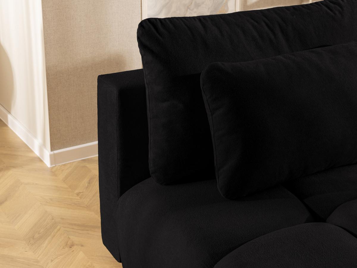 SCHLAFSOFA Belluno aus hochwertigem Schwarz Plüschstoff mit Bettkasten und tiefen Steppungen in Bubble-Optik - Schwarz, Holz/Kunststoff (205/87/105cm) - S-Style