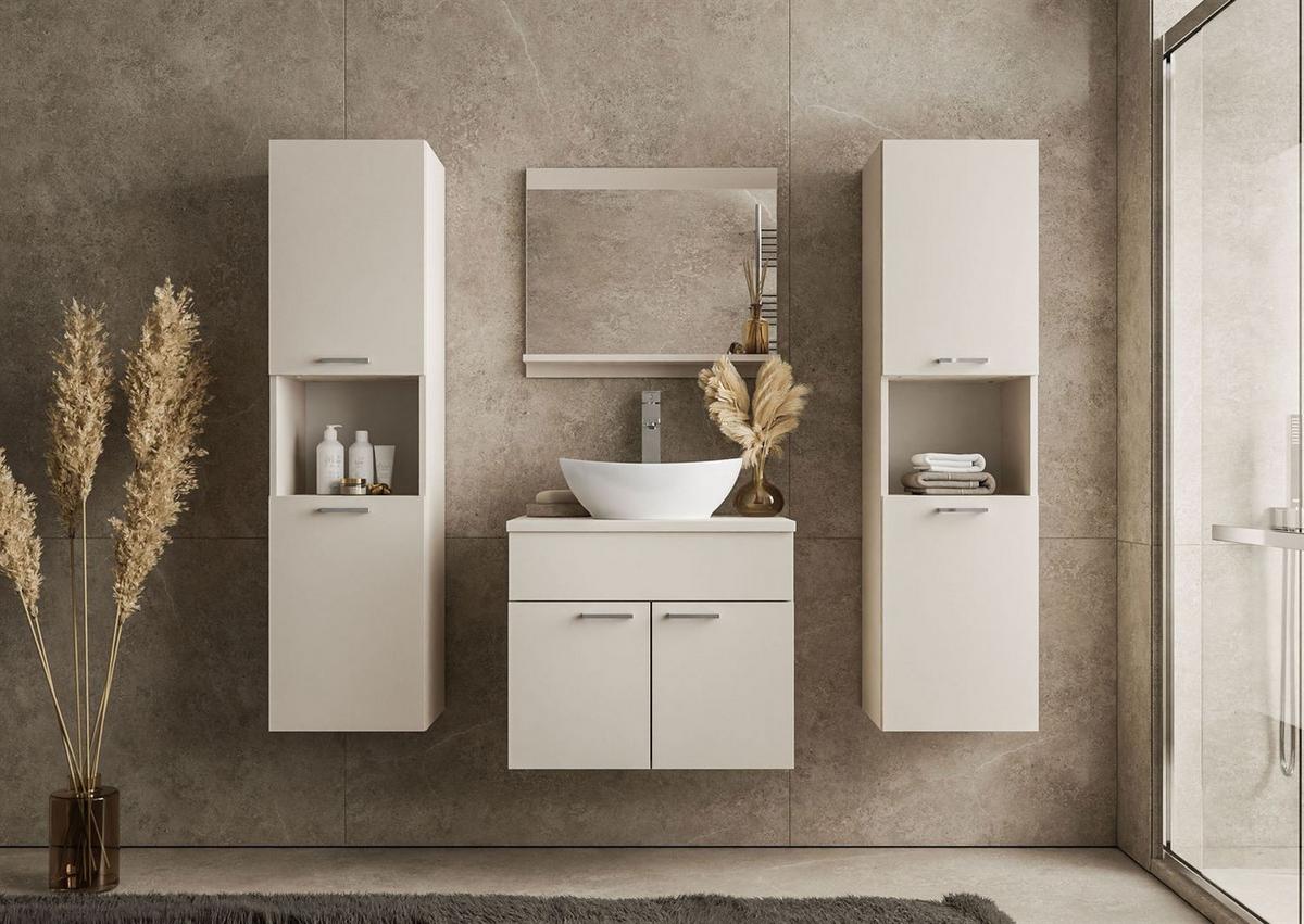 BADMÖBEL-SET LUMIRE IV Kaschmir Matt mit Spiegel - Beige, Holzwerkstoff (60/52/46cm) - Lookway