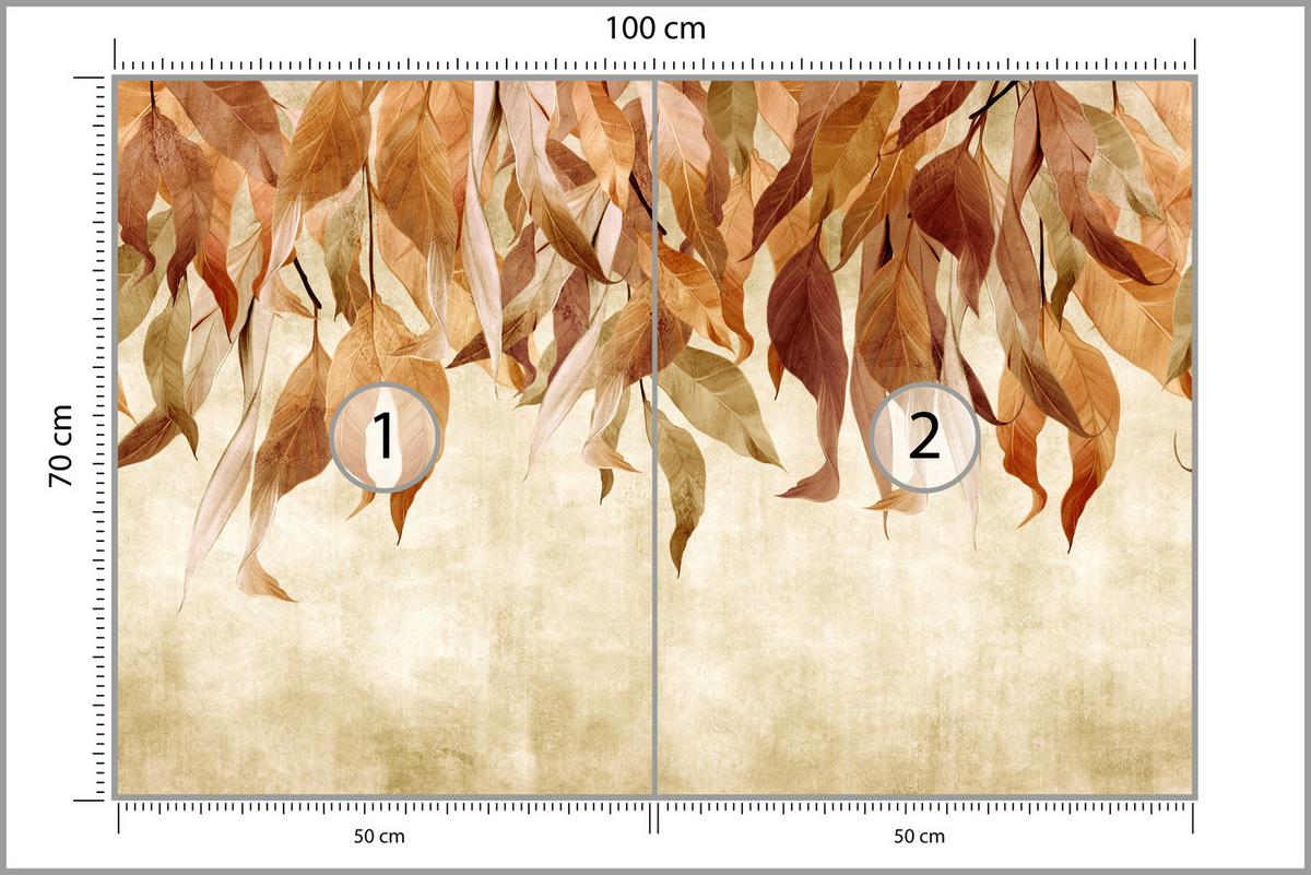 FOTOTAPETE Blätter Pflanzen Natur für Wohnzimmer 100x70 - Beige/Rot, Papier (100/70cm) - Muralo