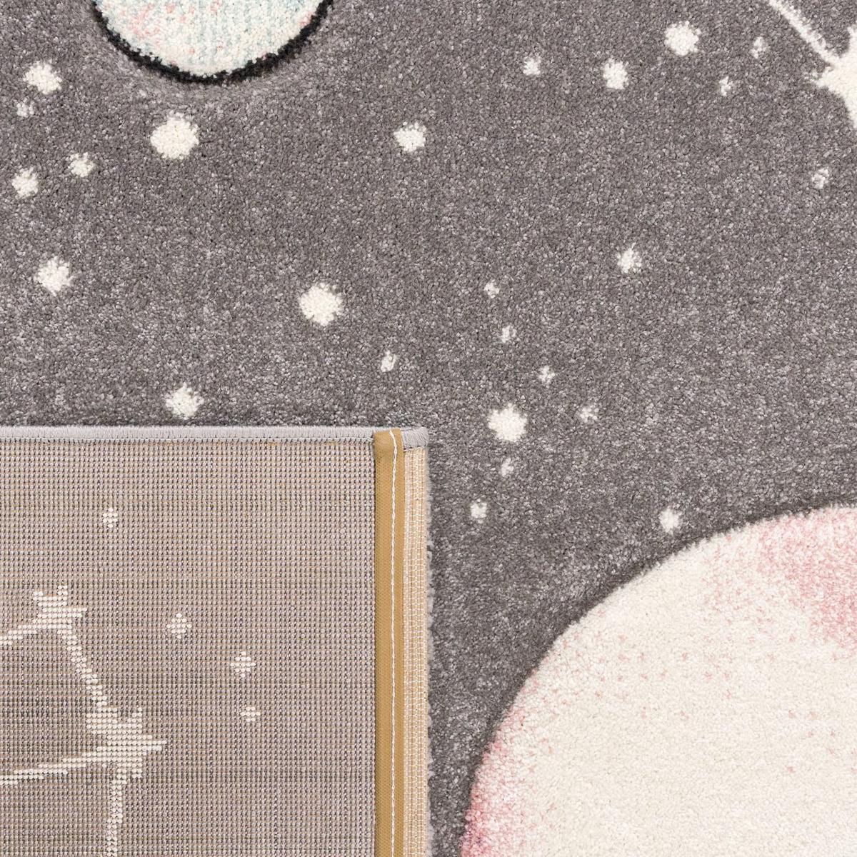 KINDERTEPPICH, mit Weltraum-Motiv, aus Polypropylen, Grau, 133 x 133 cm - Grau, Textil (133/133cm) - KADIMA DESIGN