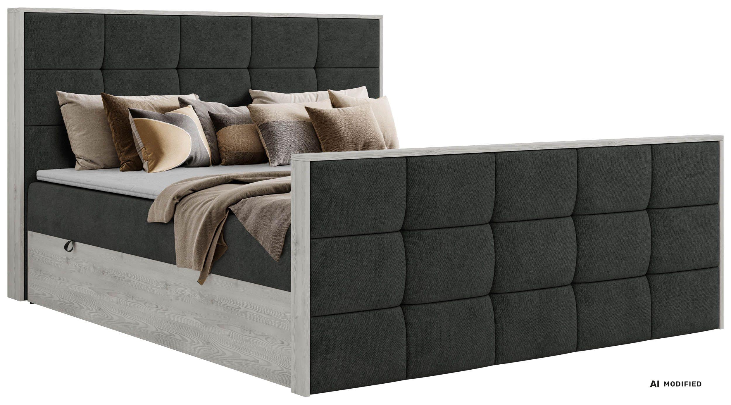 BOXBETT ALNOR DUO 160/200 - Dunkelgrau Stukture - Topper T25 - H3 - Dunkelgrau/Schwarz, Kunststoff/Textil (160/200cm) - MKS