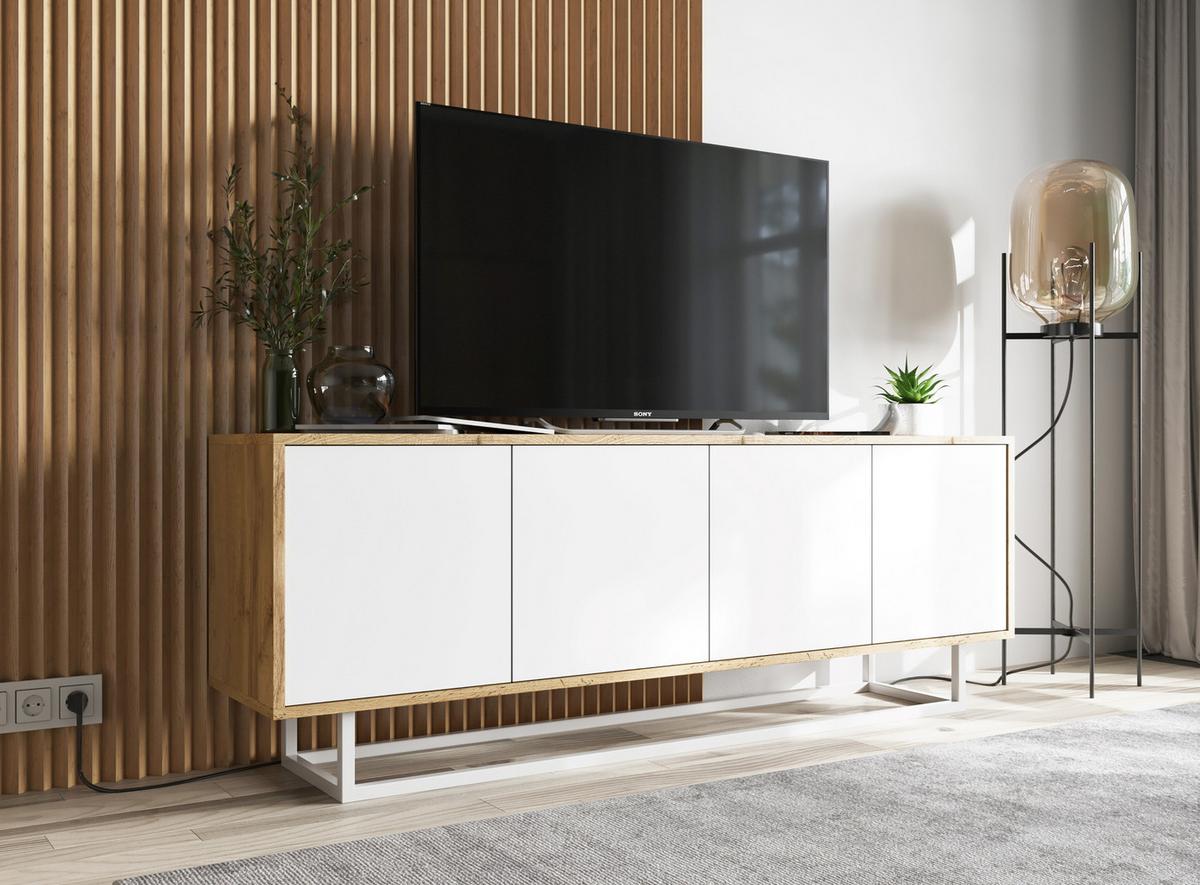 TV-SCHRANK Apollo2 Eiche wotan Weiß Matt 150/53/35 cm - Weiß, Holzwerkstoff/Metall (150/53/35cm) - Meble Lindner