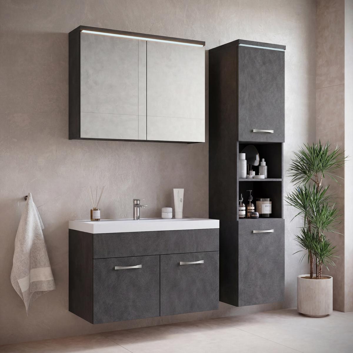 BADMÖBEL-SET Paso 2 Teile Dunkel Grau - 80 x 35 x 55 cm - Grau, Holz (80/55/35cm) - Badplaats
