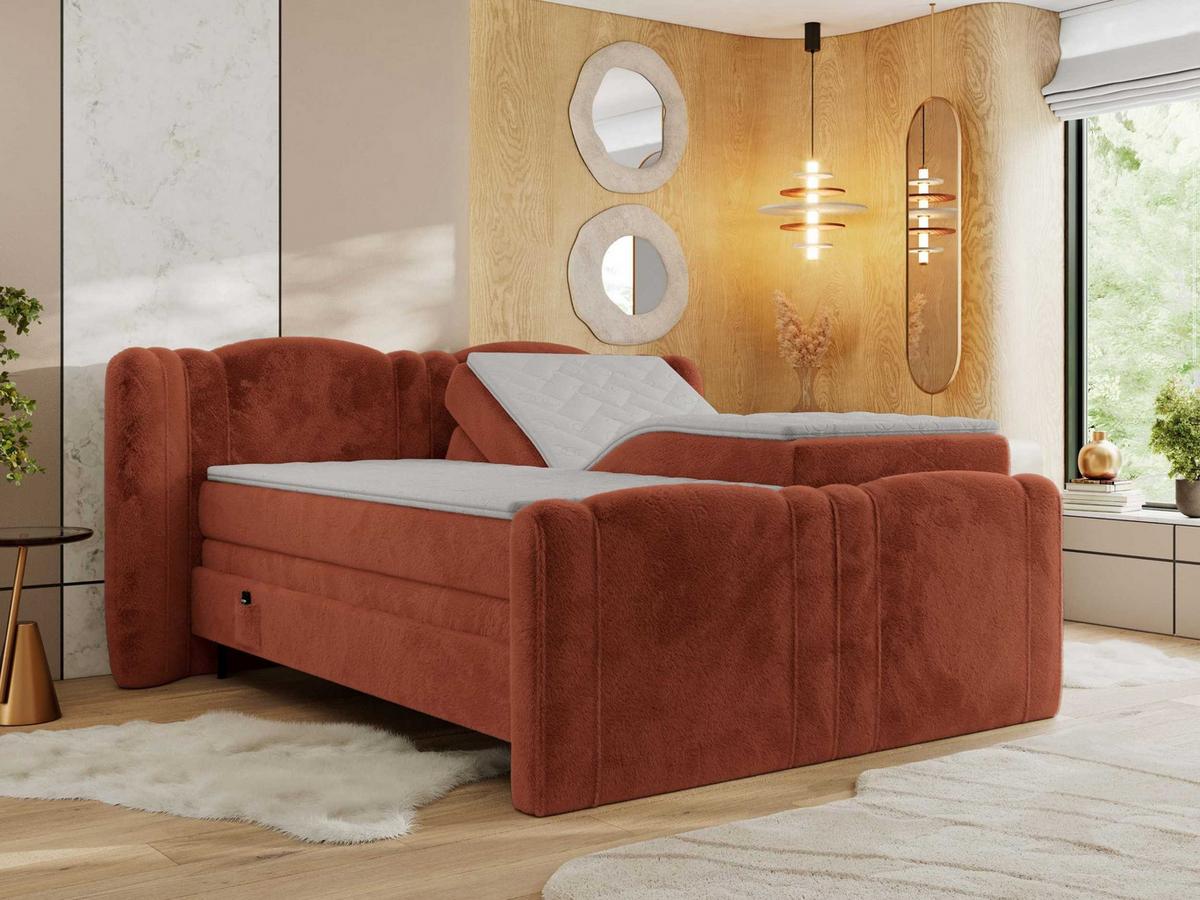 BOXBETT FORTINA 140/200 - Orange Plüsch - H3 - Orange, Holz/Textil (140/200cm) - MKS