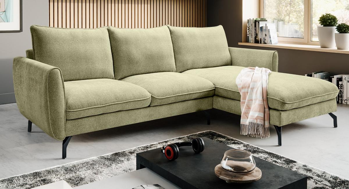 SOFA grün Webstoff 259 x 167 cm, Ecksofa 5-Sitzer, L-Sofa Ottomane rechts - Schwarz/Grün, Holz/Textil (259/167cm) - Inn.Furn
