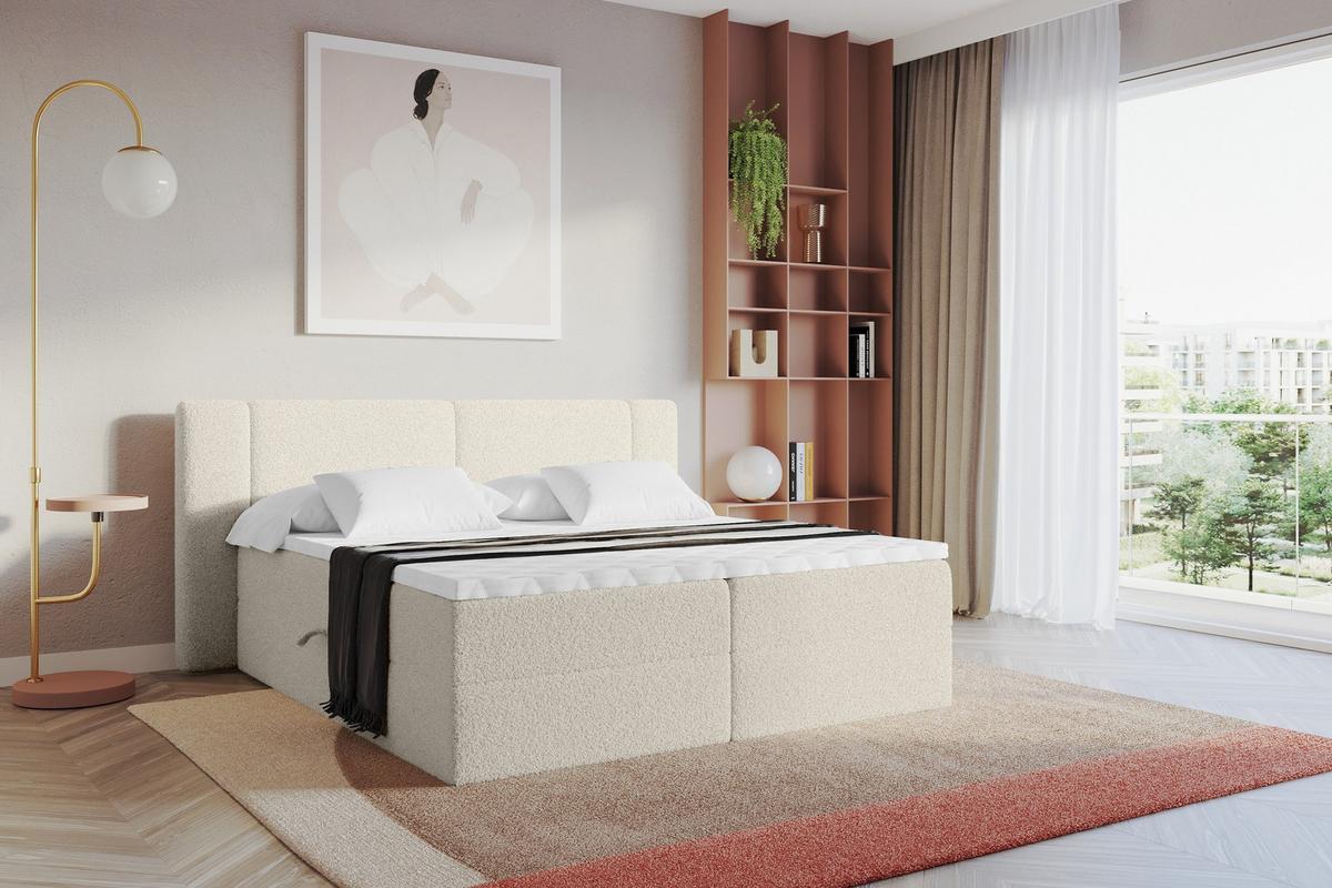 BOXBETT mit Matratze H4 - EVON - 180x200 cm Beige - Kaschmir, Holzwerkstoff (180/200cm) - ALTDECOR