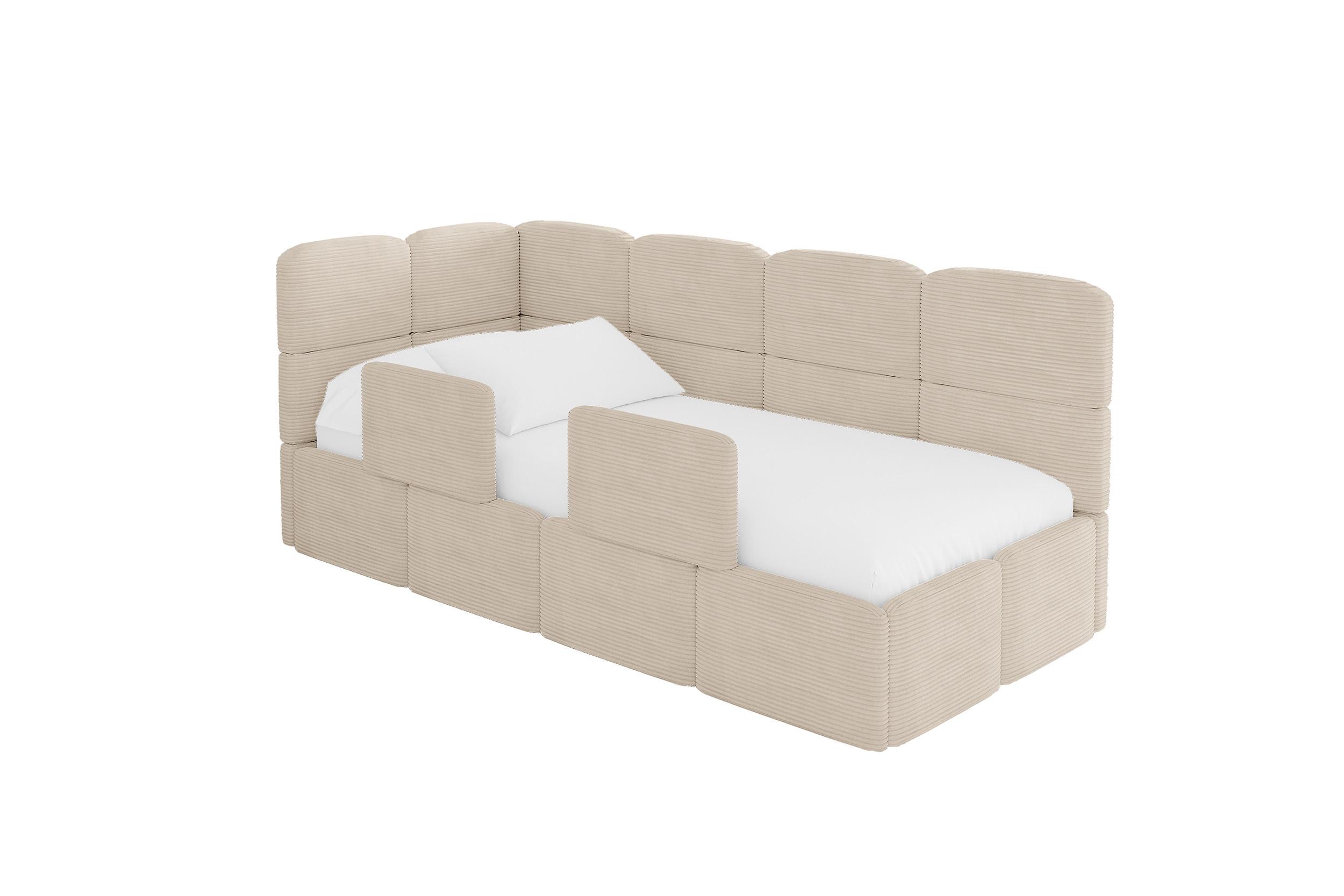 EINZELLBETT Jugendbett mit Bettkasten, Rechts - KIVY 100x200 Beige - Beige, Holzwerkstoff/Textil (100/200cm) - ALTDECOR