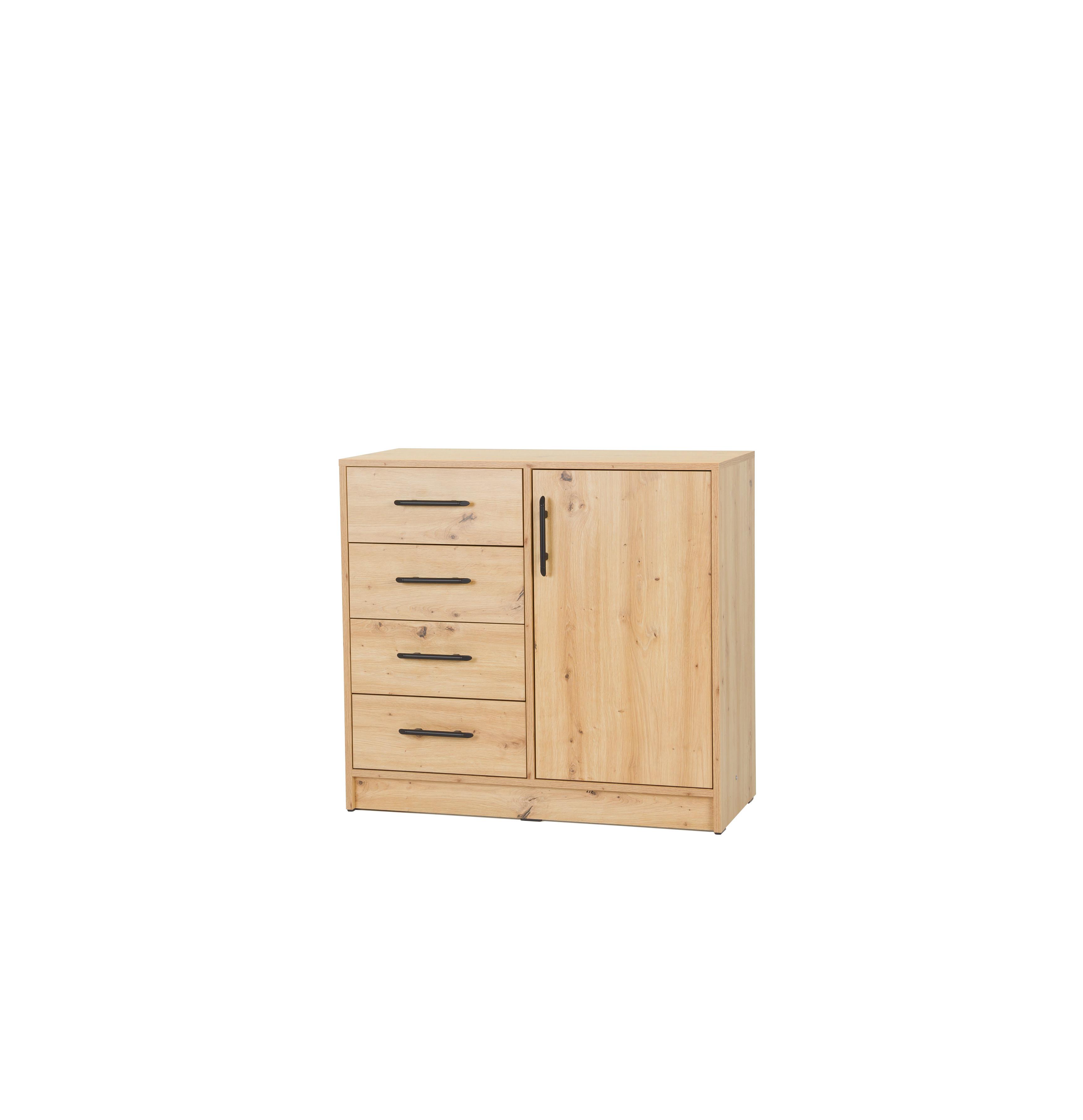 KOMMODE VANO 90/84/40cm mit 4 Schubladen 1 Türen Eiche Artisan - Eiche Artisan, Holzwerkstoff (90/84/40cm) - MASSENO