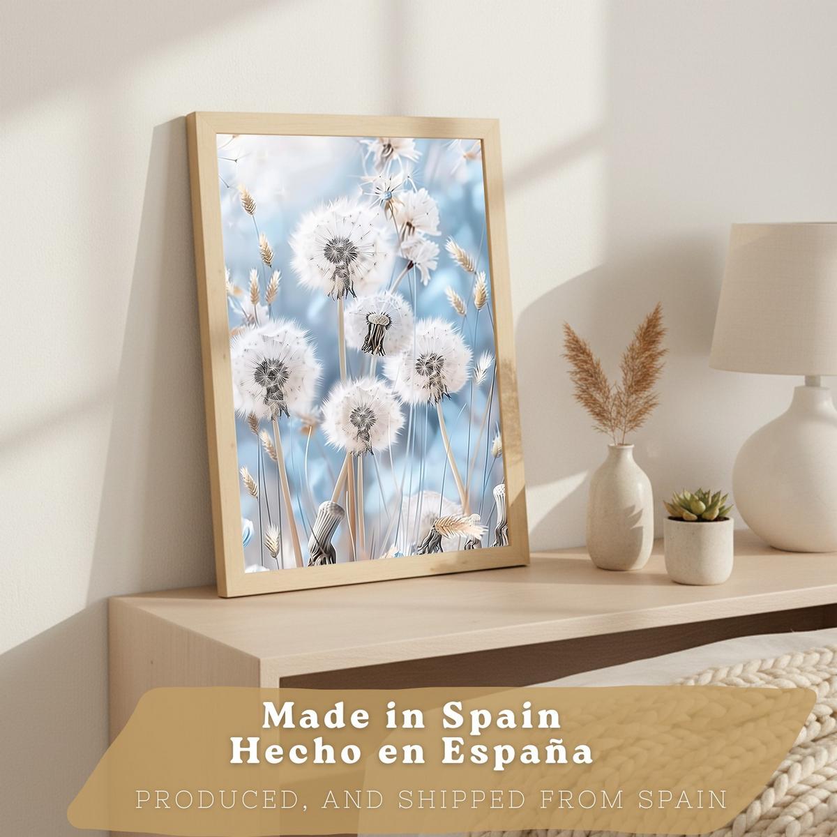 POSTER 3er Kunstdruck-Set Wandbilder Floral Blau modern Wohnzimmer Deko, Schlafzimmer, Küche, Badezimmer Leichter Holzrahmen A3 - Beige, Papier (29.7/1/42cm) - Nacnic
