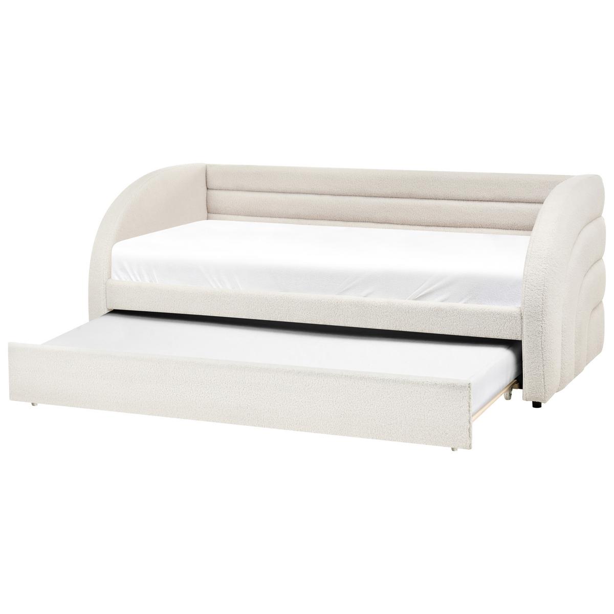 AUSZIEHBETT Bouclé 90/200 cm Weiß Albiac - Weiß, Textil (90/200cm) - Beliani