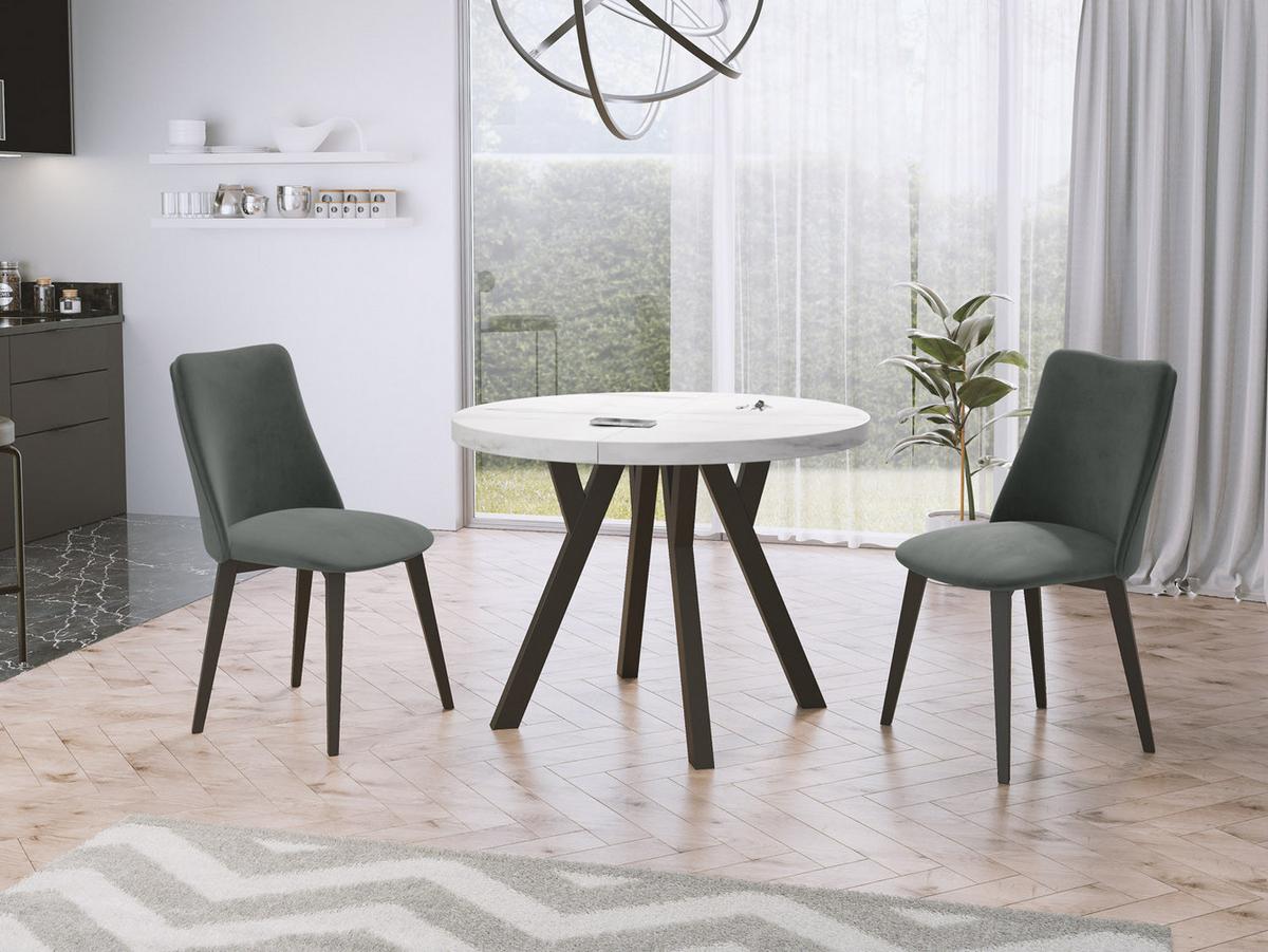 ESSTISCH Twixy runder ausziehbarer, Marmor Weiß 100-200/100/76 cm - Ecru/Schwarz, Holz/Holzwerkstoff (100/200/76cm) - WFL GROUP