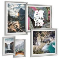 BILDER SET 5er Set - 50x50 cm & 20x30 cm & 40x60 cm Silberner Rahmen - Wasserfall Bergreise Natur - Silberfarben, Kunststoff (40/60cm) - TULUP
