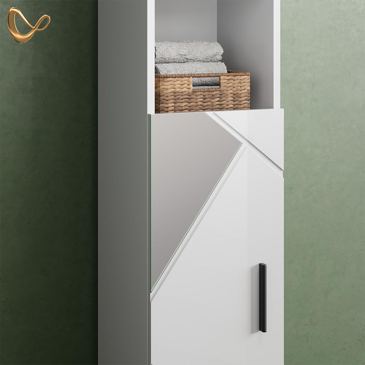 BADMÖBEL-SET Ronco Weiß Hochglanz mit Einsätzen 3 Teile, mit Hochschrank - Weiß Hochglanz, Holzwerkstoff (60/60/59cm) - Livinity®