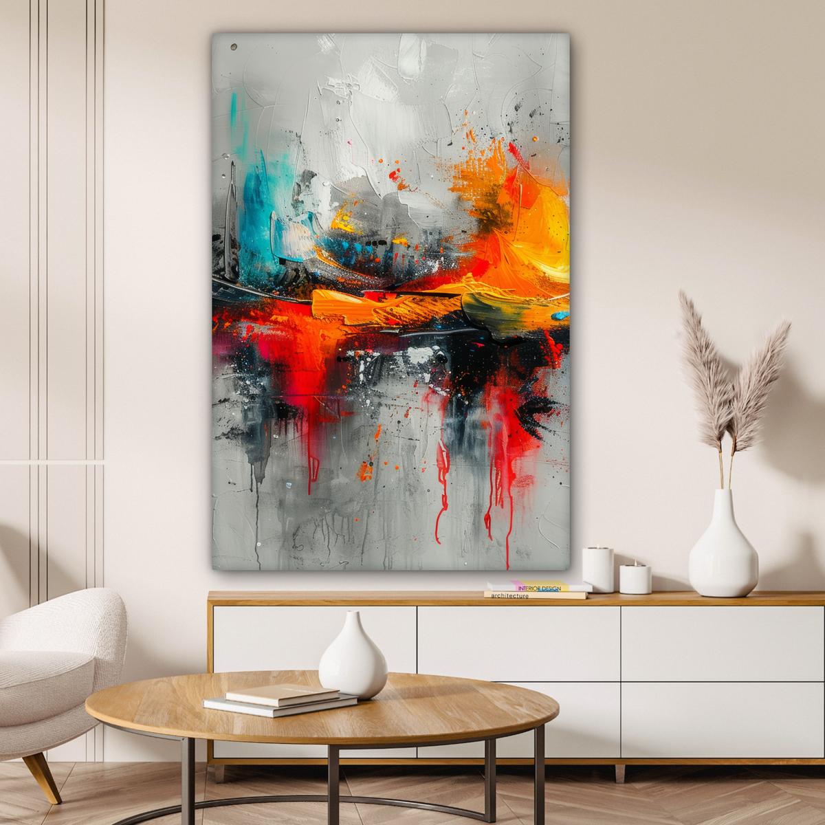LEINWANDBILD Moderne Kunst - Orange - Grau - Abstrakt Deko XXL 80x120 cm - Hellgrau, Textil (80/120cm) - MuchoWow