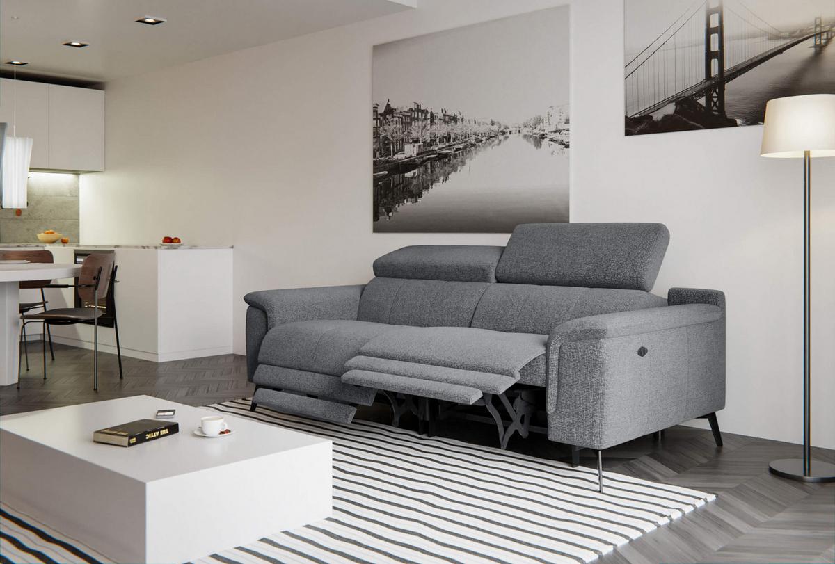 RELAXSOFA FIERO 3-Sitzer mit 2 Relaxfunktionen, grau - Schwarz/Grau, Holzwerkstoff/Textil (212/82/103cm) - Wozimo