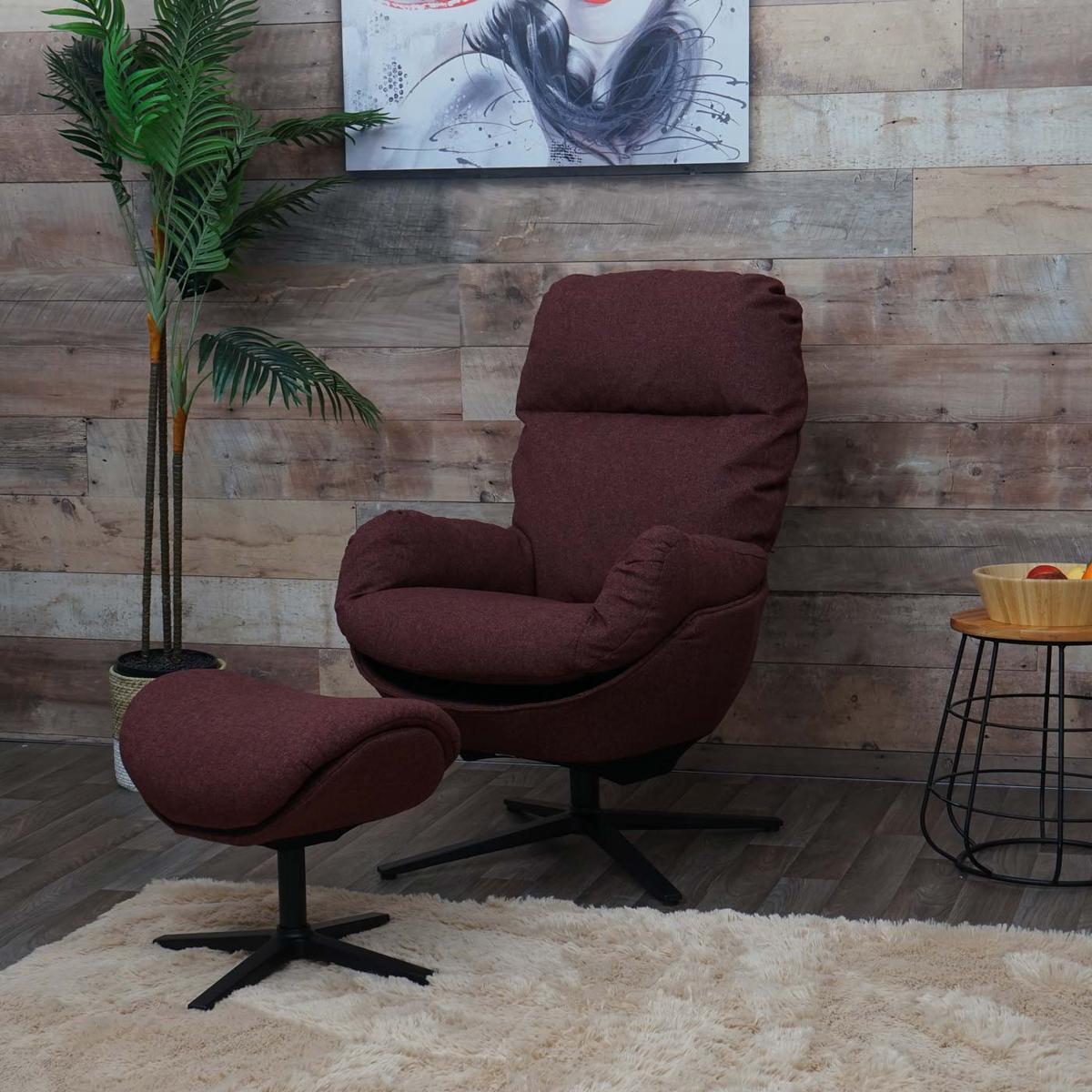 RELAXSESSEL + HOCKER Bordeaux - Bordeaux, Textil (72/101/73cm) - MCW