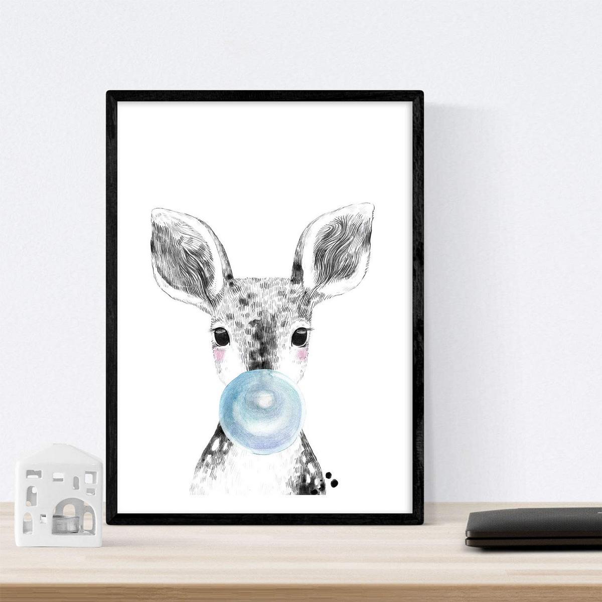 POSTER Set Mit 6 Tiere Babys Mit Kaugummi Zebra Rino Deer Kuhpferd Und Flamme A4 Rahmenlos - Klar, Papier (29/3cm) - Nacnic