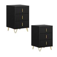 NACHTTISCH 2er Set, Beistelltisch mit 3 Schubladen modern Schwarz 40x40x63cm - Schwarz, Holzwerkstoff (40/63/36cm) - SoBuy