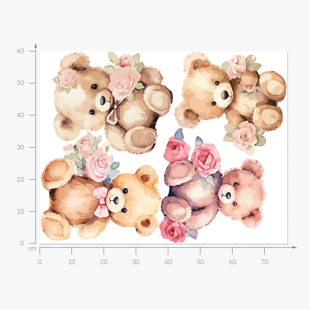 WANDAUFKLEBER 60x77cm - Teddybären - Multicolor, Kunststoff (60/77/0.1cm) - Wallfluent