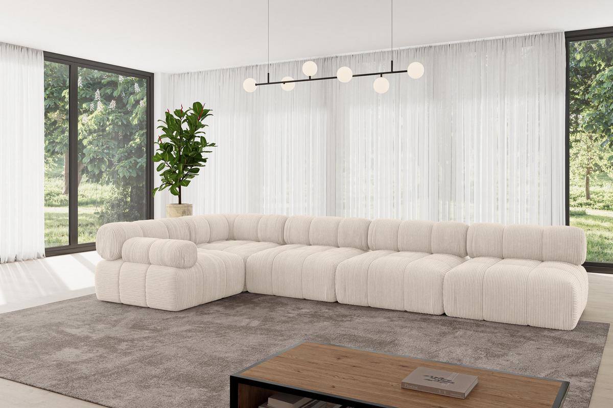 ECKSOFA modulares Sofa Mende-L3 - 380x190x70 cm Beige Cord - Beige, Holzwerkstoff/Textil (380/190cm) - ALTDECOR