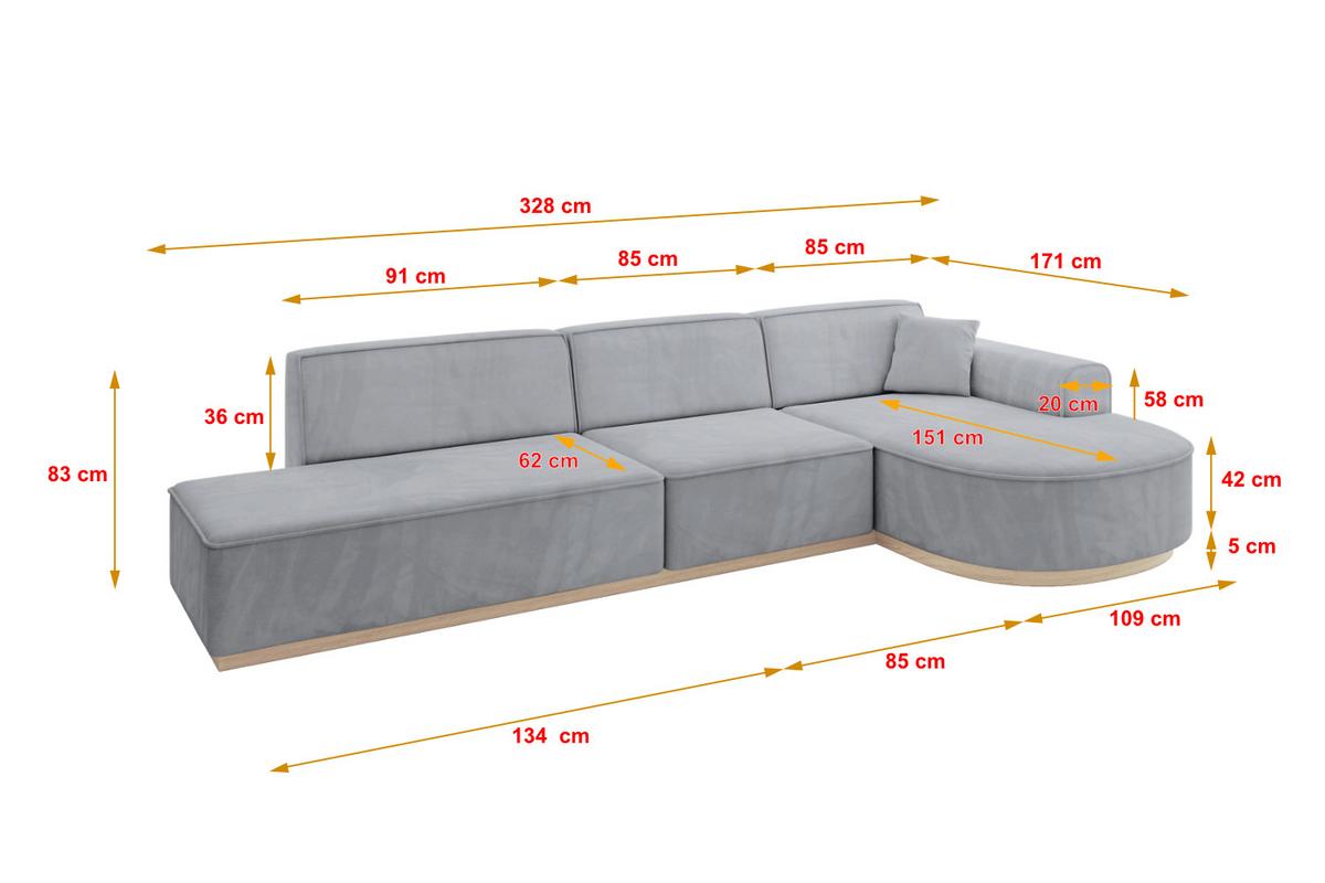 ECKSOFA Ottomane Rechts ARRIO-L2 - 328x171x83 cm Hellgrau - Grau, Holzwerkstoff/Textil (328/171cm) - ALTDECOR