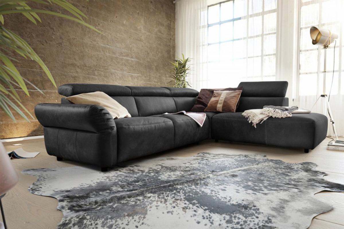 ECKSOFA MOTOR. SITZVORZUG RISO Schwarz Leder - Schwarz, Leder (263/240cm) - KAWOLA
