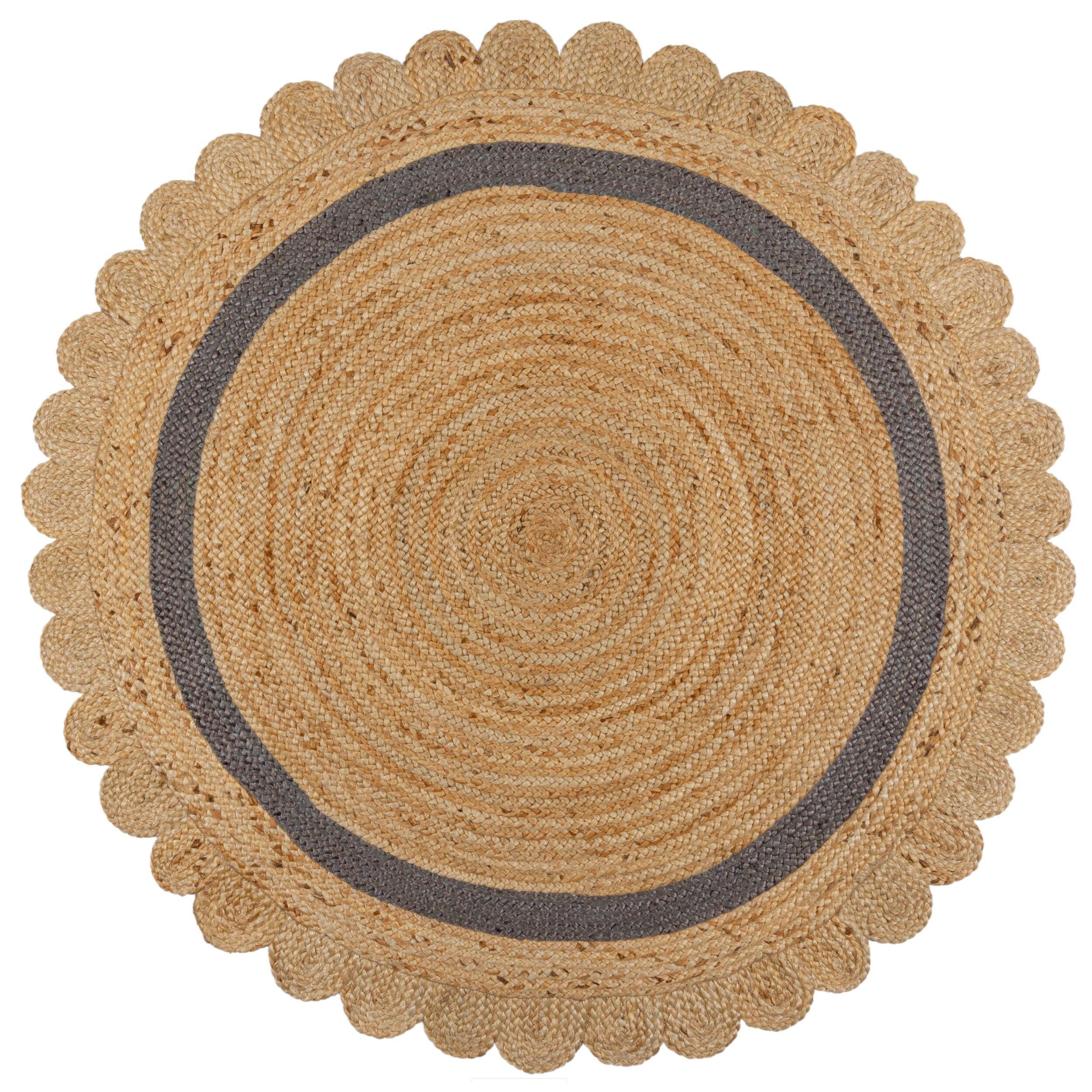 JUTETEPPICH handgewebt PLYM, geometrisch, Braun-Grau, Ø 160 cm - Braun, Naturmaterialien (160/160cm) - KADIMA DESIGN
