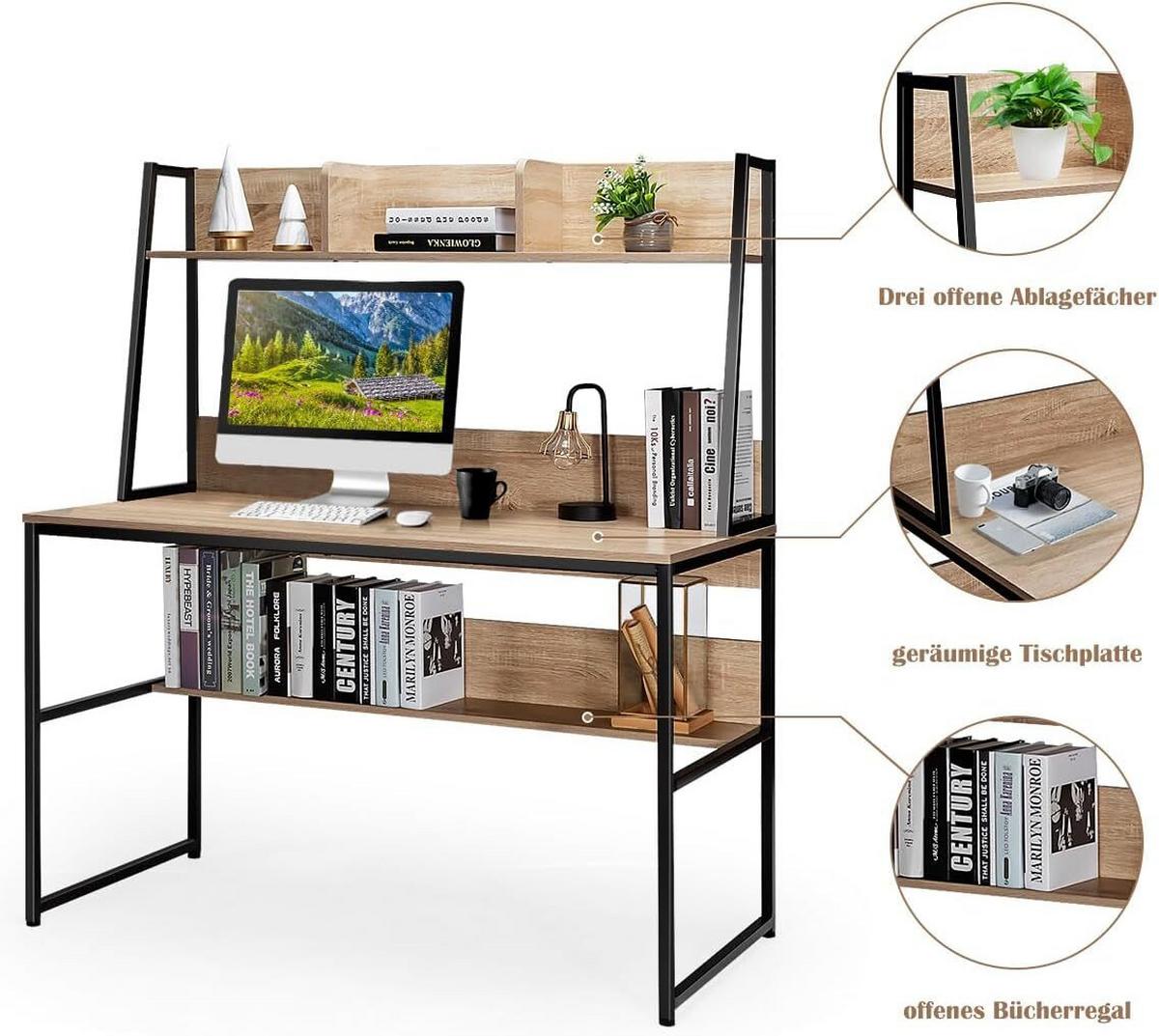 SCHREIBTISCH 140cm Natur - Naturfarben, Holz (57/120/140cm) - COSTWAY