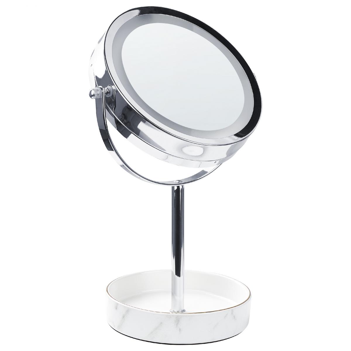 KOSMETIKSPIEGEL silber/weiß mit LED-Beleuchtung 20 cm Savoie - Silberfarben/Weiß, Metall (20/34/15cm) - Beliani