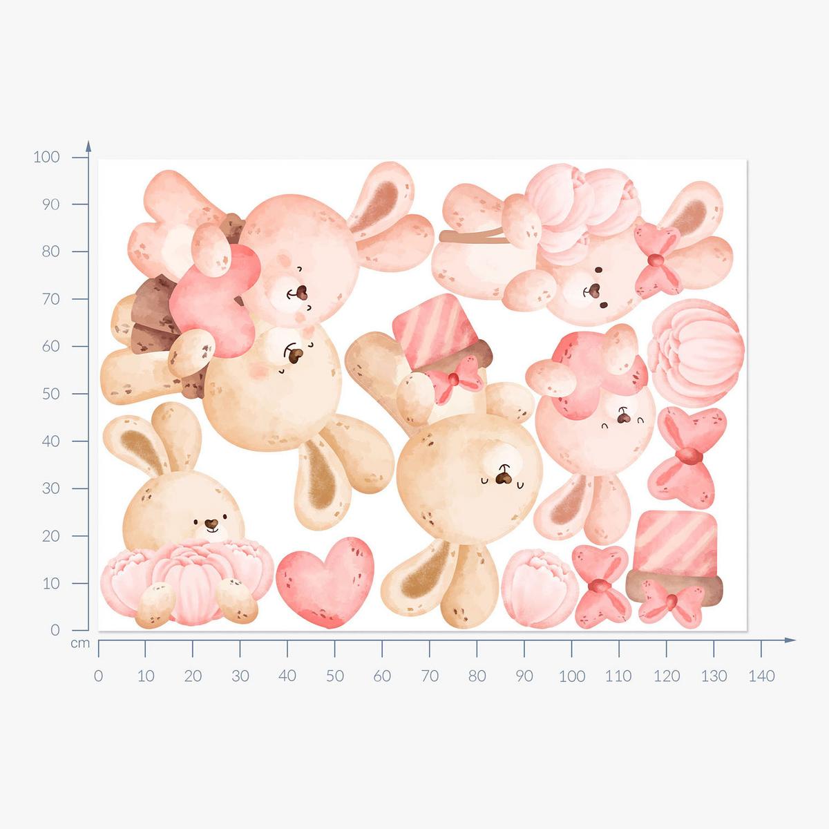 WANDAUFKLEBER 100x138cm - Hasenfamilie - Multicolor, Kunststoff (100/138/0.1cm) - Wallfluent