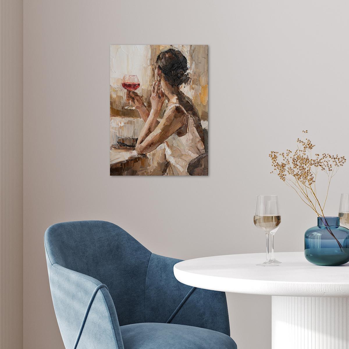 POSTER Ölgemälde - Frau - Wein Wandbilder 30x40 cm - Hellbraun, Papier (30/40/0.1cm) - MuchoWow