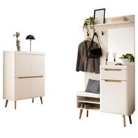 GARDEROBEN-SET 2-teilig weiß matt, Scandi Eiche, Garderobenkombination skandinavisch - Eichefarben/Weiß, Glas/Holz (237/200/40cm) - Furn.Design