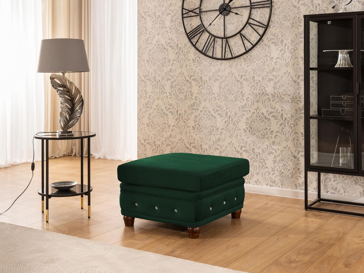 HOCKER Chesterfield Cleo Blink Flasche Grün Samt mit Kristallsteppung und braunen Massivholzfüßen - Braun/Grün, Holz/Textil (75/45/70cm) - S-Style Möbel