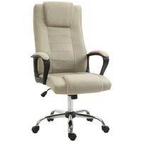BÜROSTUHL, Ergonomisch Schreibtischstuhl mit Kopfstütze, Leinenoptik Beige - Beige, Kunststoff (62/119/76cm) - Vinsetto