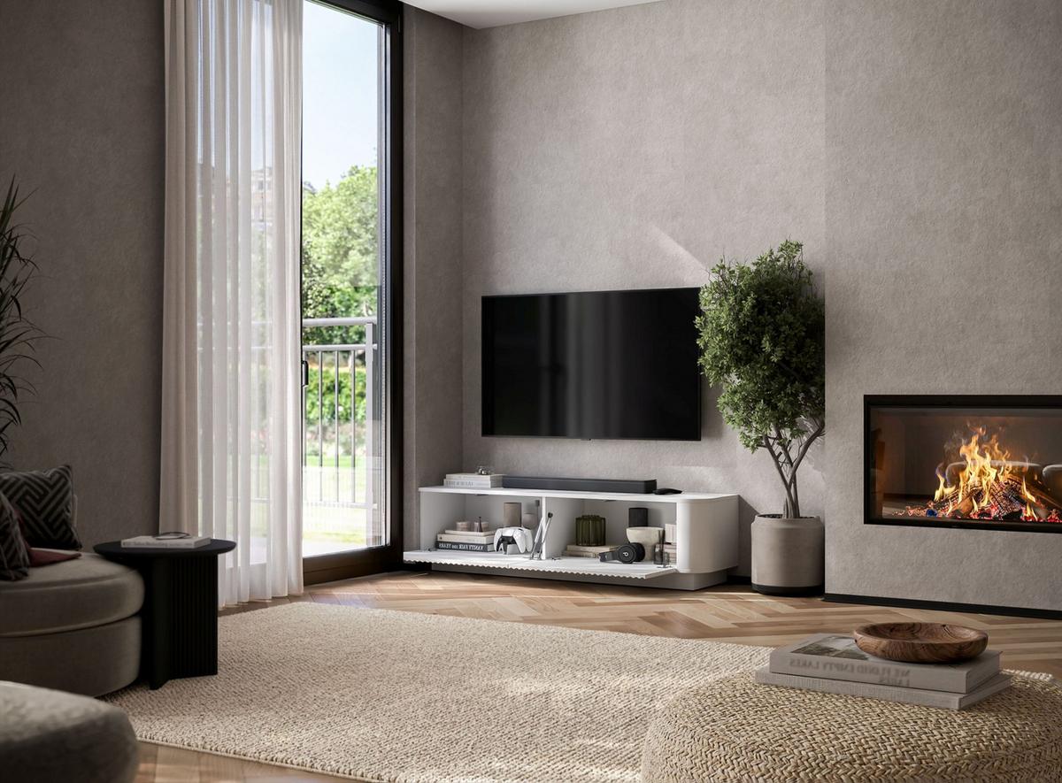 TV-LOWBOARD Aurora Weiß matt 140 cm mit Sockel - Weiß, Holzwerkstoff (140/37/35cm) - Meble Lindner
