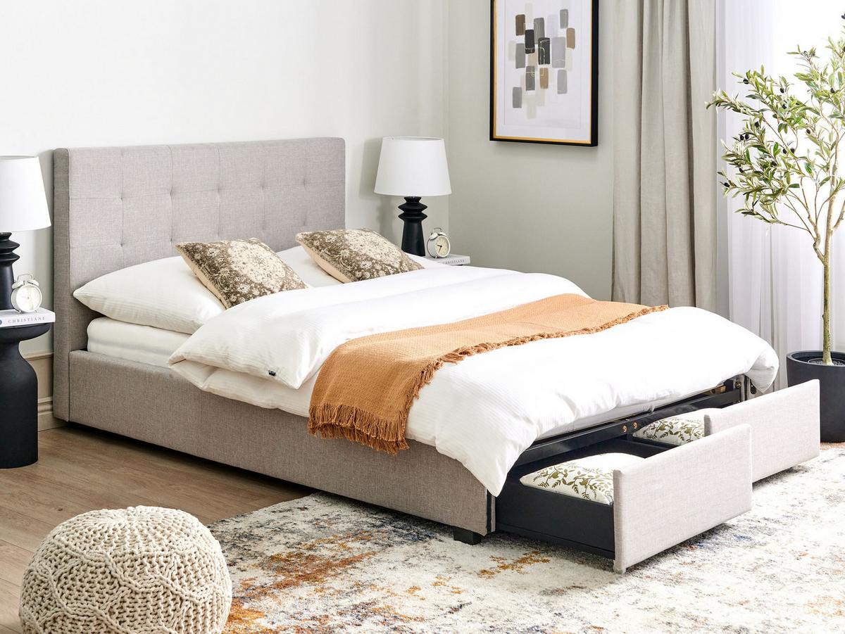 BETT 140/200 cm Hellgrau La Rochelle - Hellgrau/Schwarz, Textil (140/200cm) - Beliani