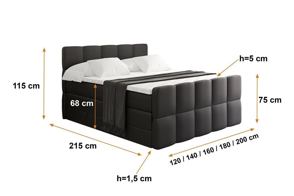 BOXSPRINGBETT mit Matratze und Lattenrost - LIRO-Z KING-120x200 - Schwarz Kunstleder - Schwarz, Holzwerkstoff (120/200cm) - ALTDECOR