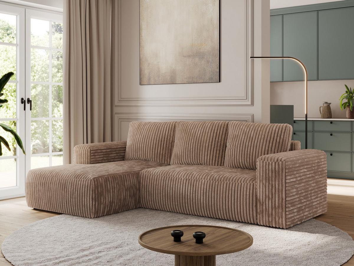 ECKSOFA TRENTINO L Braun Cord - Links - Schwarz/Braun, Kunststoff/Textil (266/164cm) - MKS