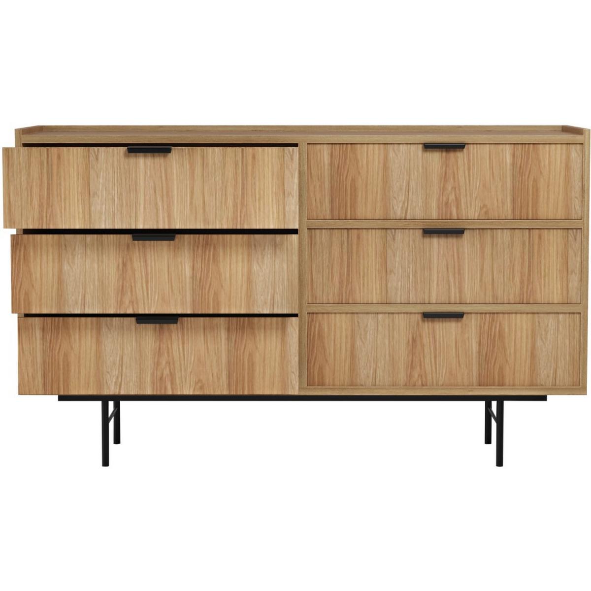 KOMMODE Evron mit 6 Schubladen, Hikora Eiche - Hellbraun/Schwarz, Holzwerkstoff/Metall (150/90/40cm) - Beautysofa