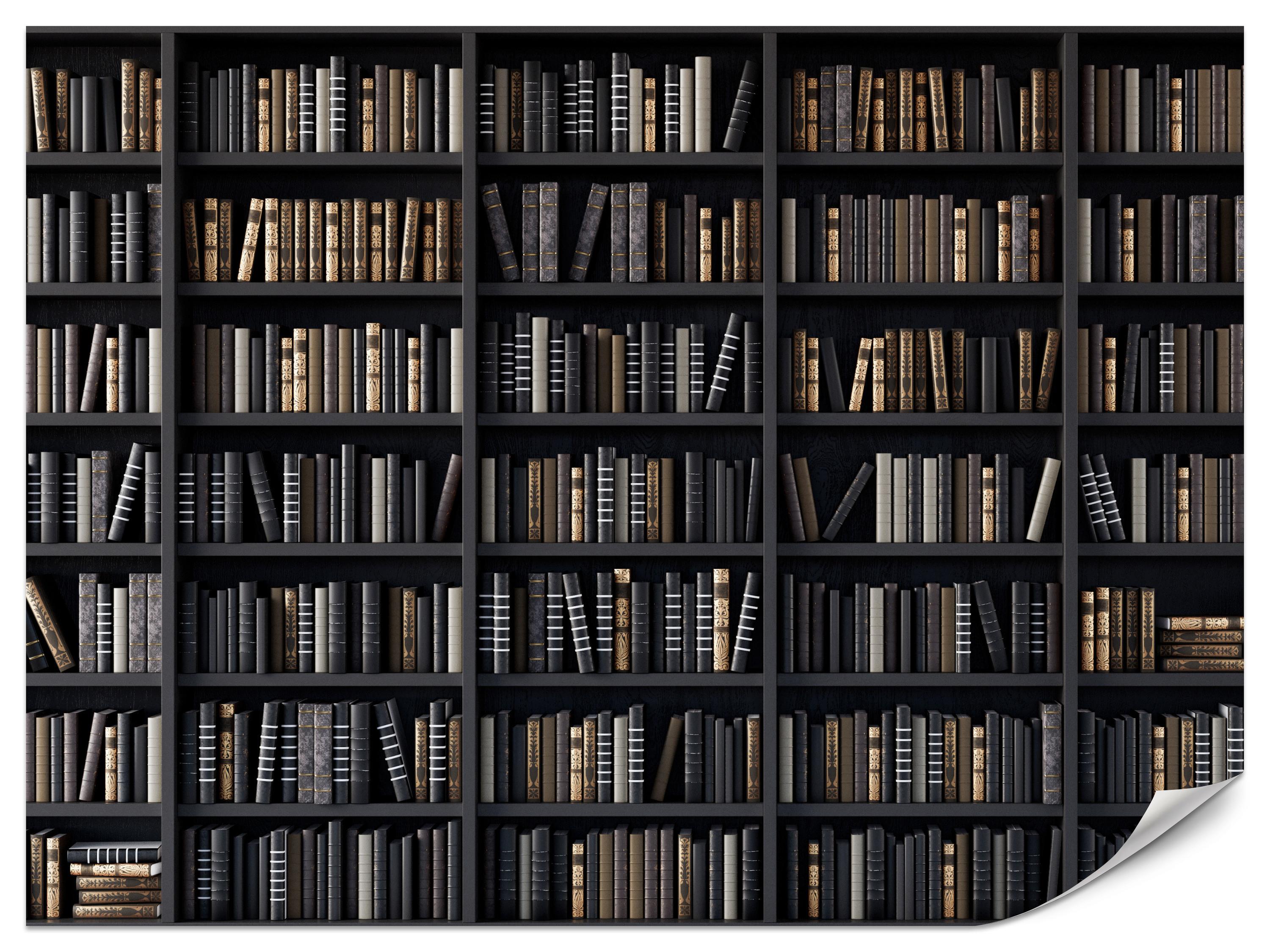 FOTOTAPETE für Büro Bücherregale Bibliothek Literatur 200x140 - Beige/Creme, Papier (200/140cm) - Muralo