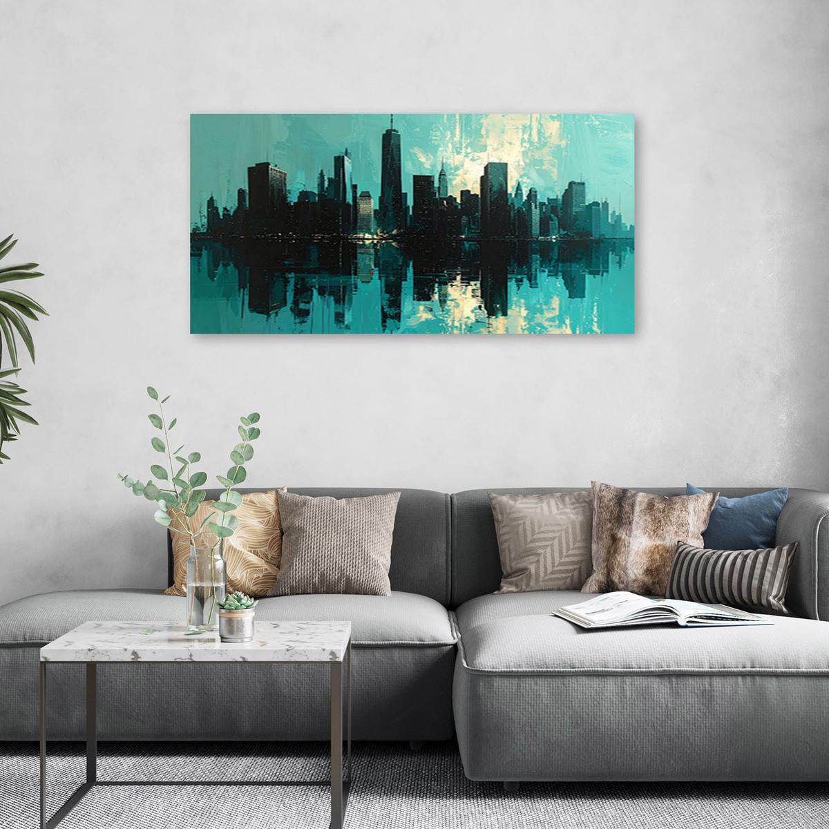 LEINWANDBILD Städte & Architektur 100x50cm - Türkis, Textil (100/50cm) - Feeby
