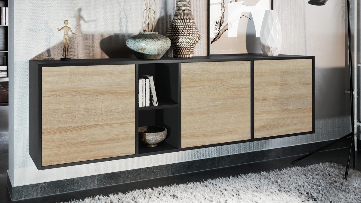SIDEBOARD Cuba Türen in Eiche sägerau - Eiche San Remo, Holzwerkstoff (182/53/35cm) - Vladon