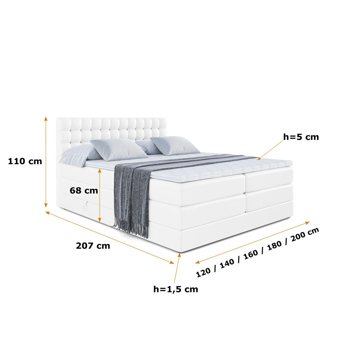 BOXSPRINGBETT VIONE KING - 140 x 200 - H3/H4 - Weiß Hochglanz - Weiß Hochglanz, Holzwerkstoff (140/200cm) - ALTDECOR
