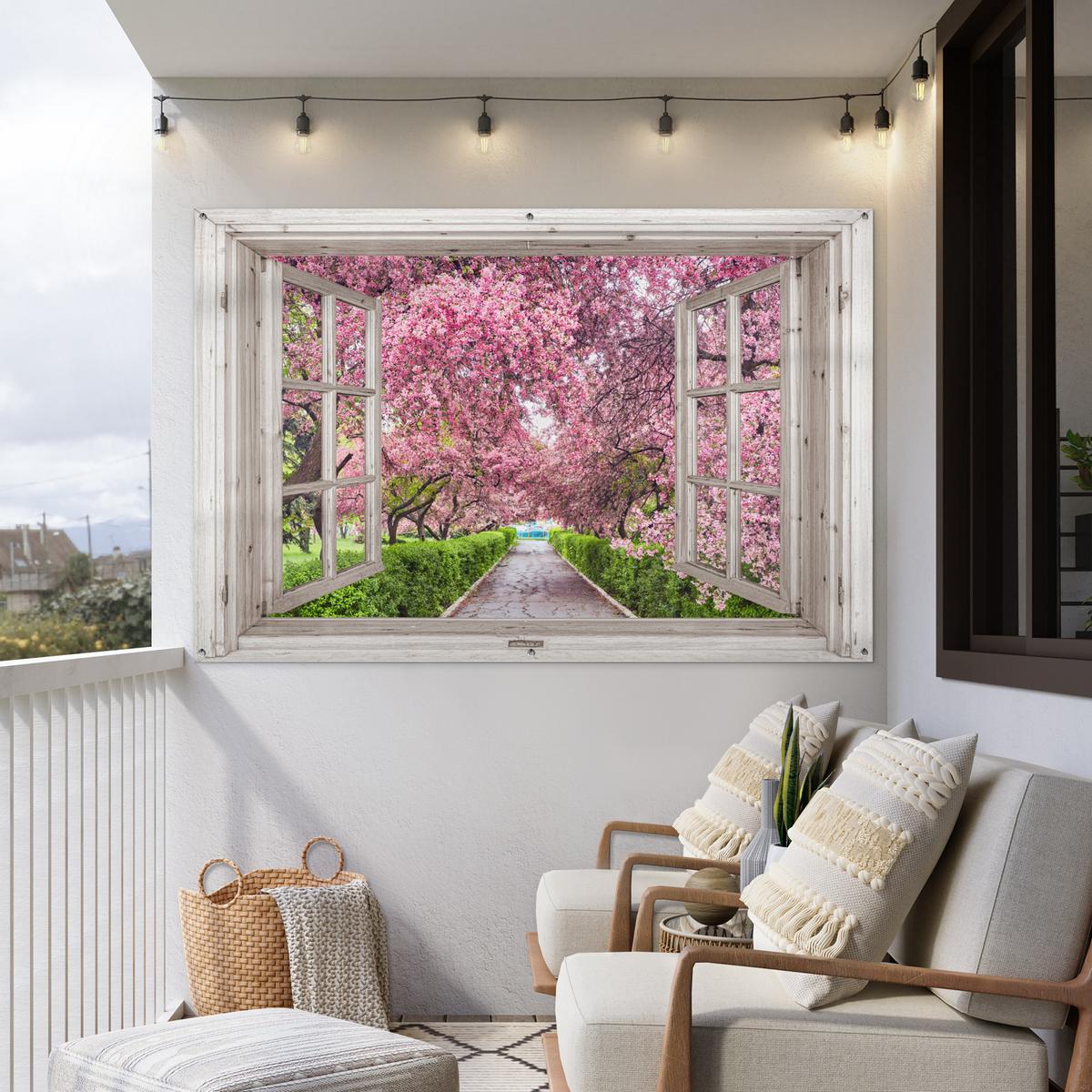 GARTENPOSTER Japanisch - Sakura - Blüte - Baum - Blütenzweige - Durchsichtig Poster für draußen 180x120 cm - Rosa, Kunststoff (180/120/0.2cm) - OnlyWow