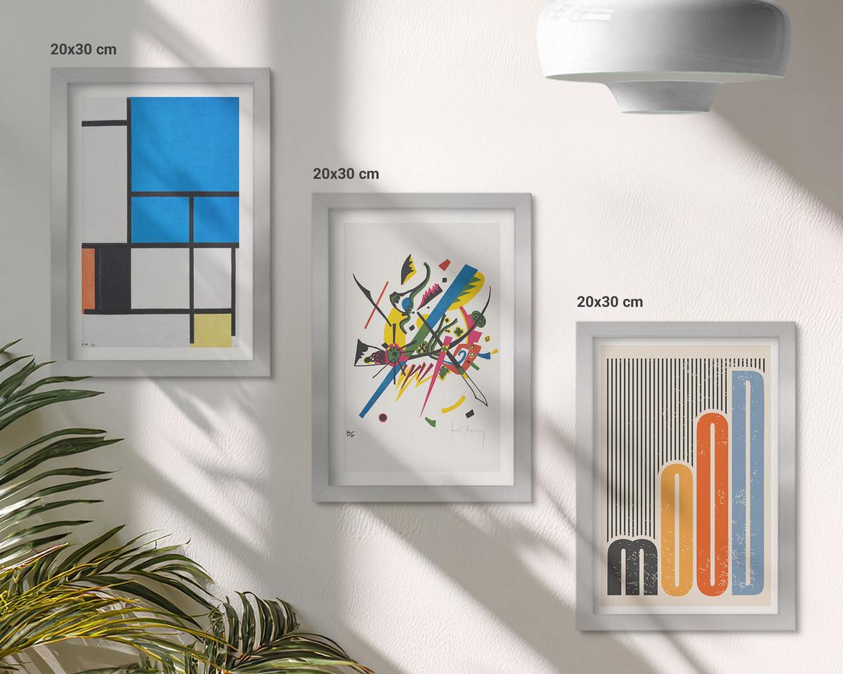 BILDER SET 3er Set - 20x30 cm Silberner Rahmen - Abstrakte moderne Geometrie - Silberfarben, Kunststoff (20/30cm) - TULUP