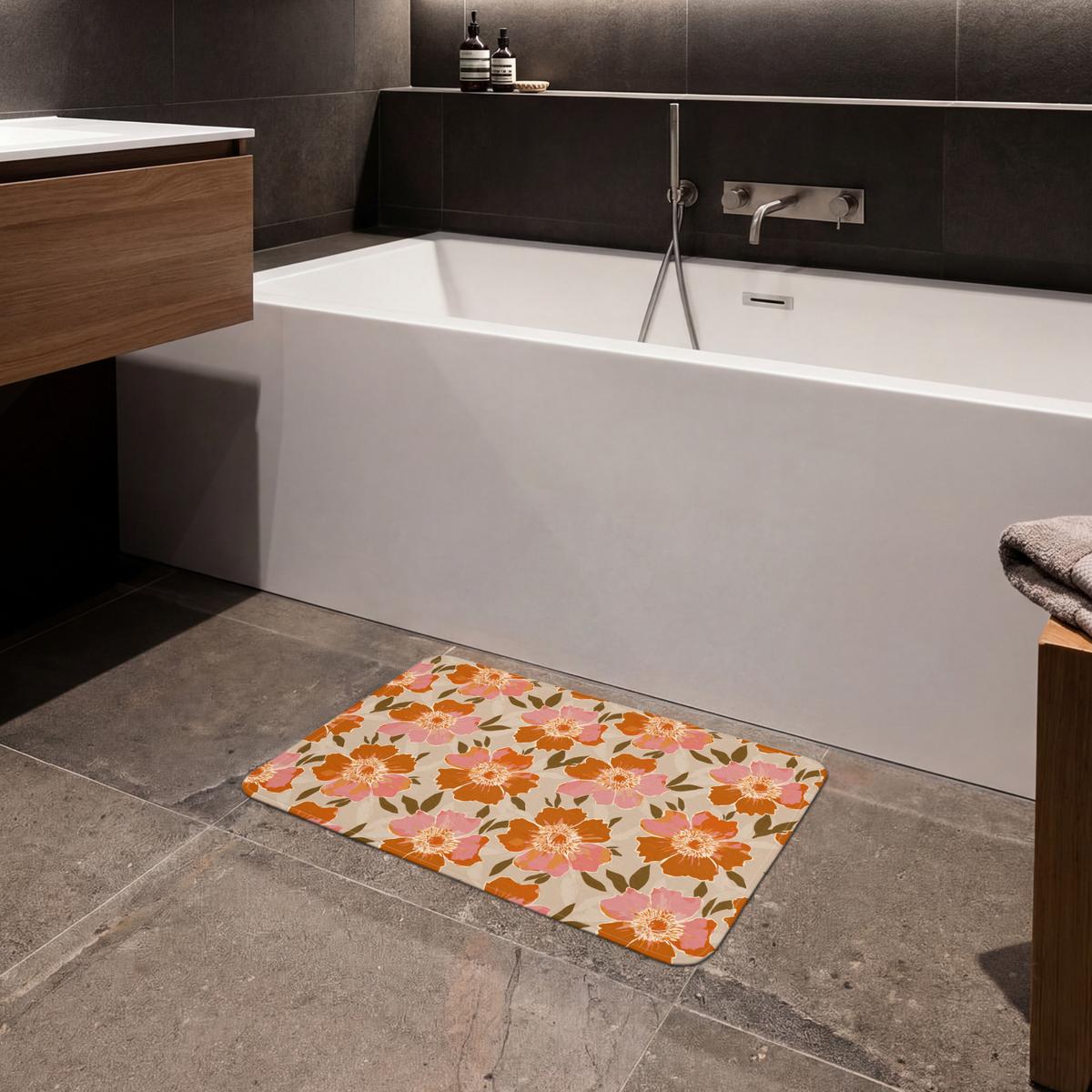 BADEMATTE Blumen - Motiv - Retro 60x40 cm - Multicolor, Textil (60/40cm) - OnlyWow