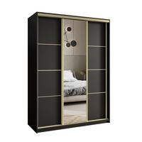 SCHWEBETÜRENSCHRANK VARO 150/205/60 cm 3-türig mit Spiegel Schwarz - Schwarz, Holzwerkstoff (150/205/60cm) - MASSENO