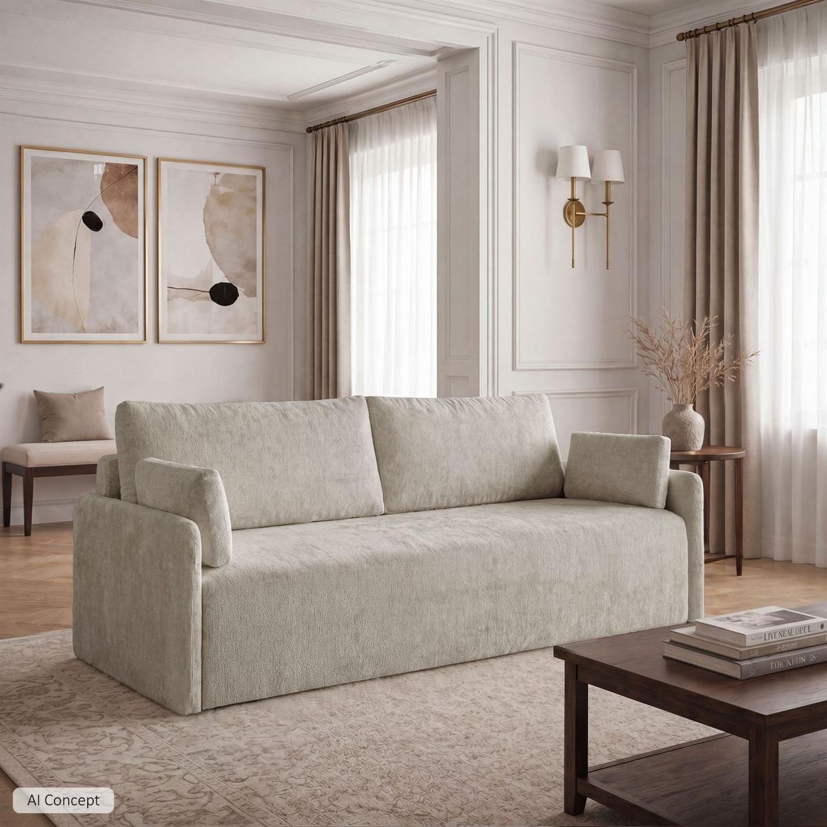 SOFA NUBO mit Schlaffunktion und Bettkasten Harmony 07 - Beige, Textil (205/91/86cm) - Lookway
